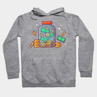 Glass jar with coin and paper money cartoon Hoodie